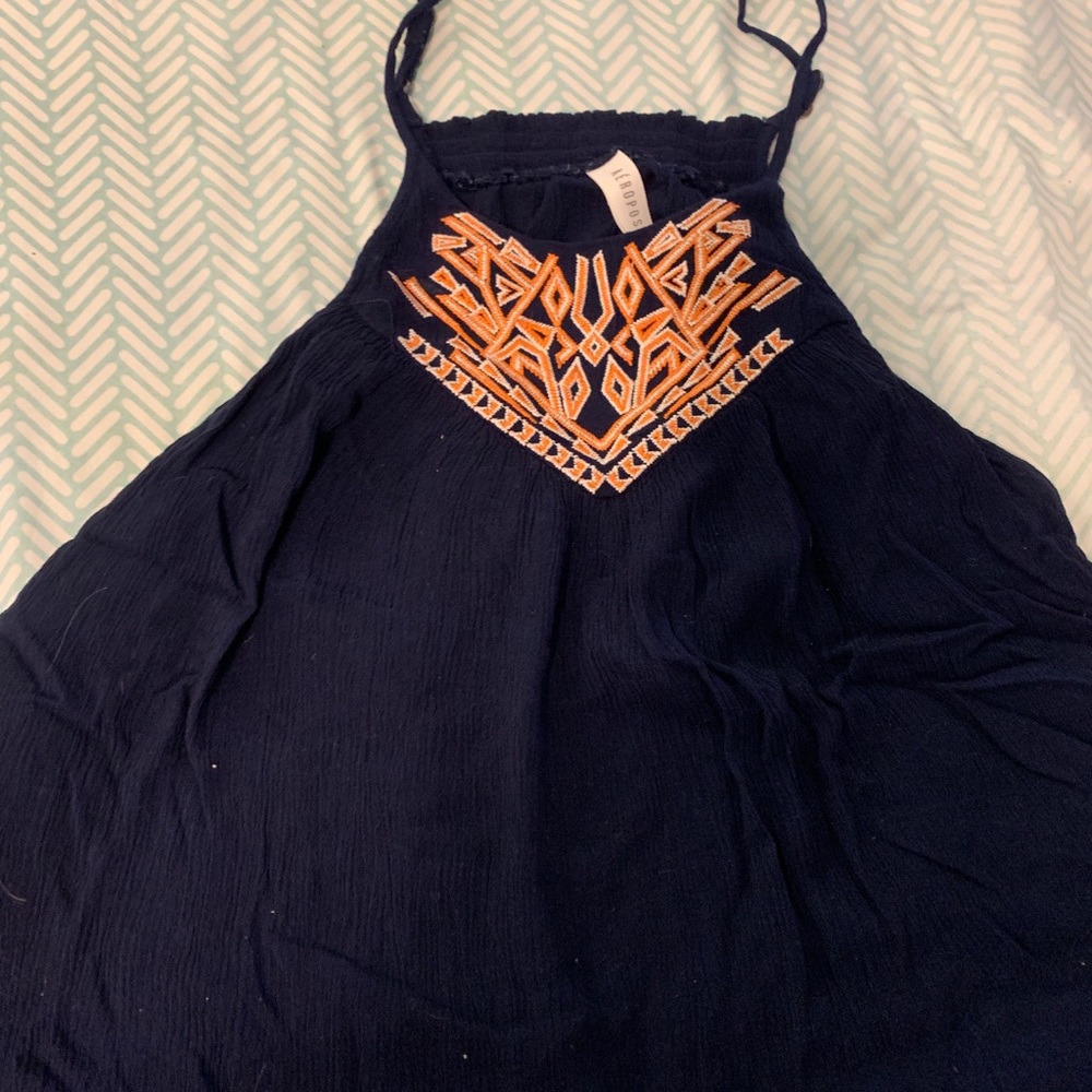 Blue with orange embroidery tank top